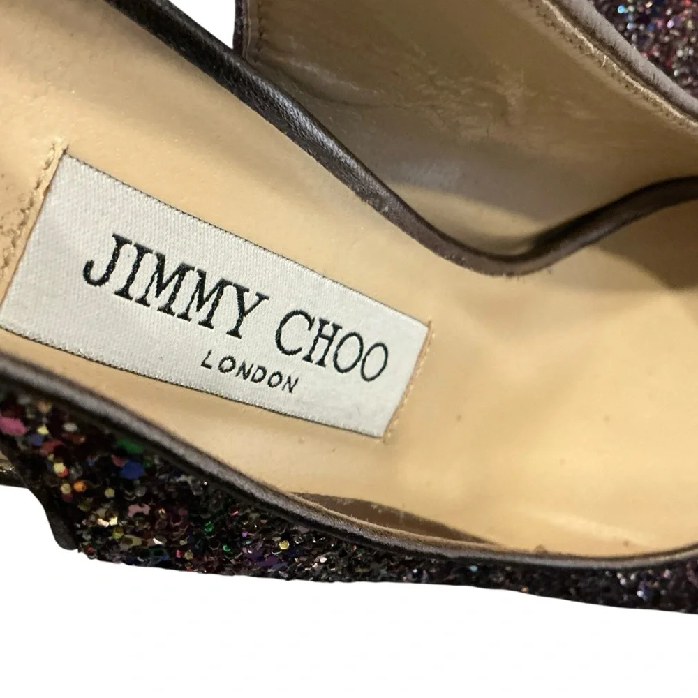 Jimmy Choo Clue platform peep toe multicolored bling slingback heel shoes Sz 40